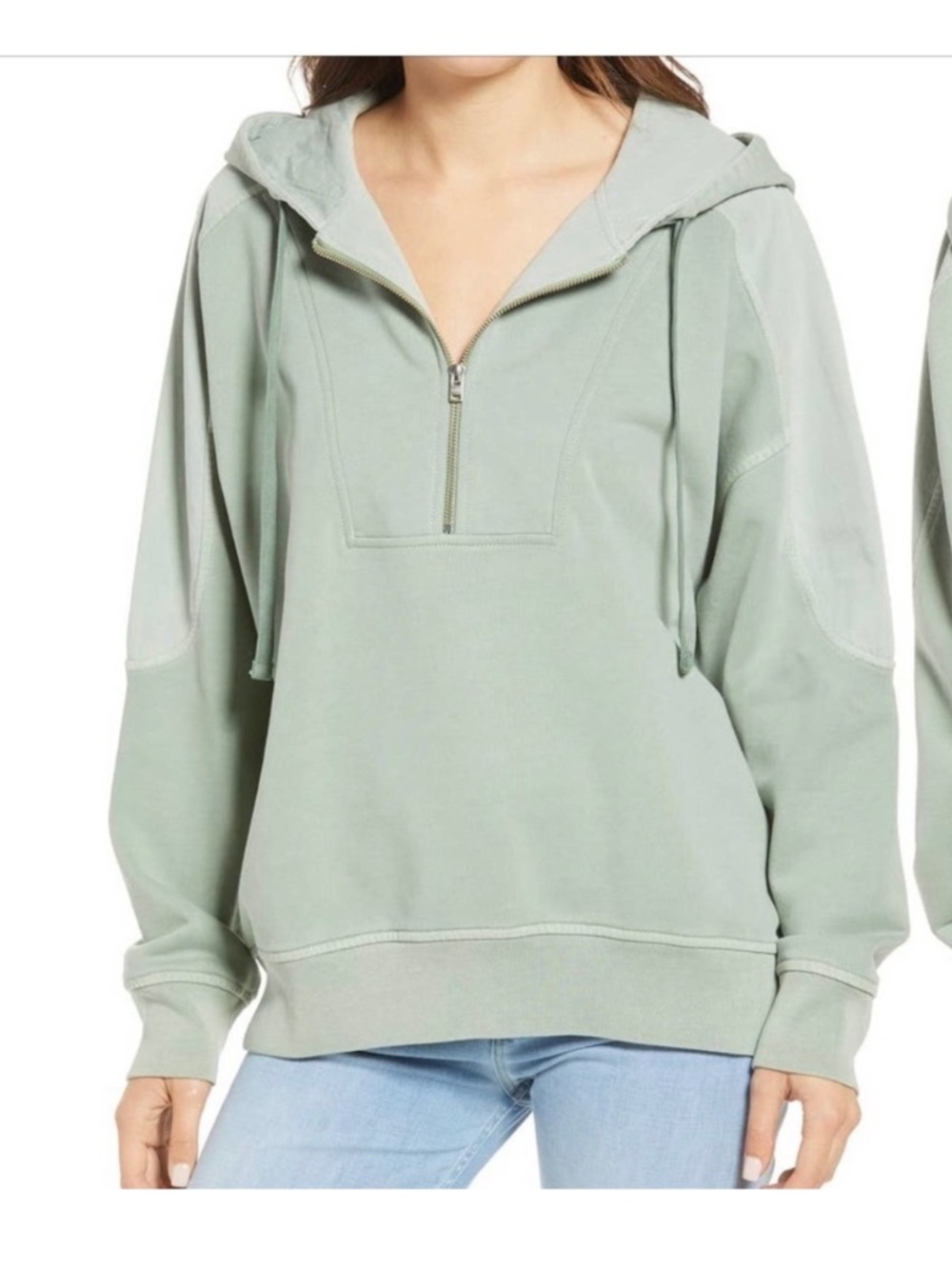 closed sage green quarter zip organic cotton oversized hoodie sweater size xs